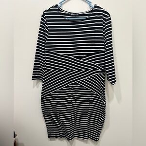 Rephyllis Dress XXL Black & White Striped 3/4 Sleeve Pullover Sheath Stretch